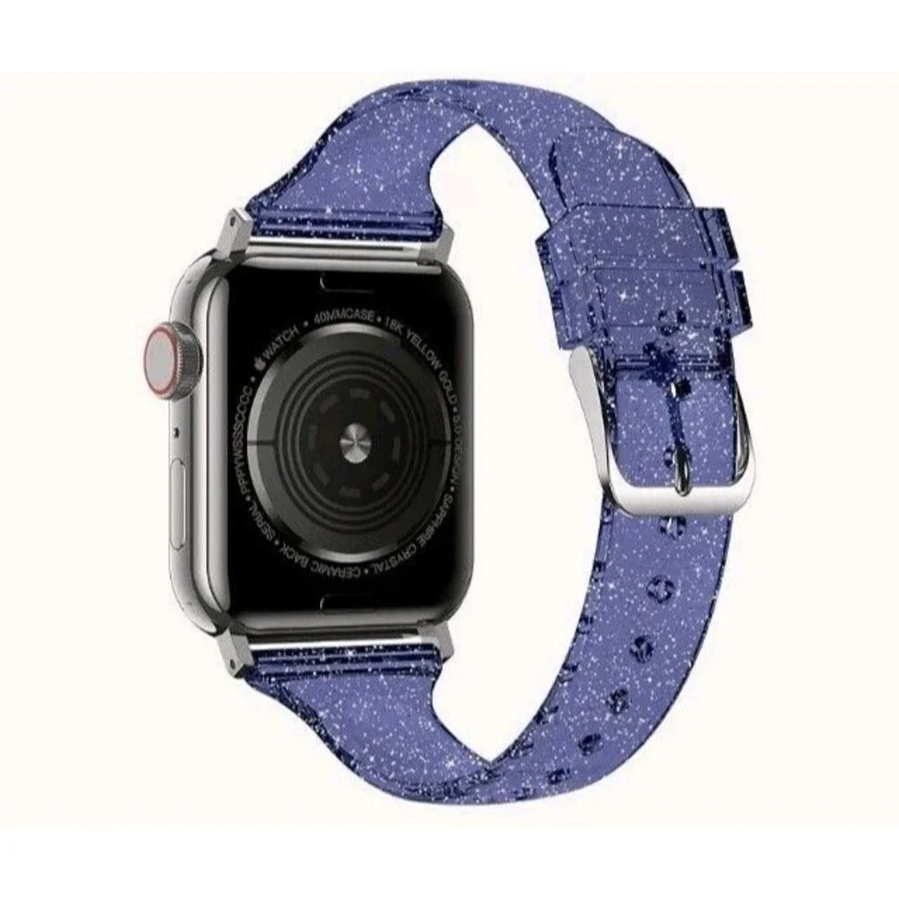 Smart Watch Silicone Band Glistening Purple Glitter Womens Compatible With Apple